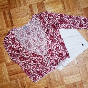 Pink and White Open Front Cardigan